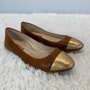 Louise Et Cie Brown Gold Toe Leather Ballet Flats